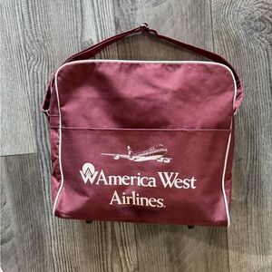Maroon Canvas Cabin Bag with shoulder strap - America West Airlines NWOT VINTAGE